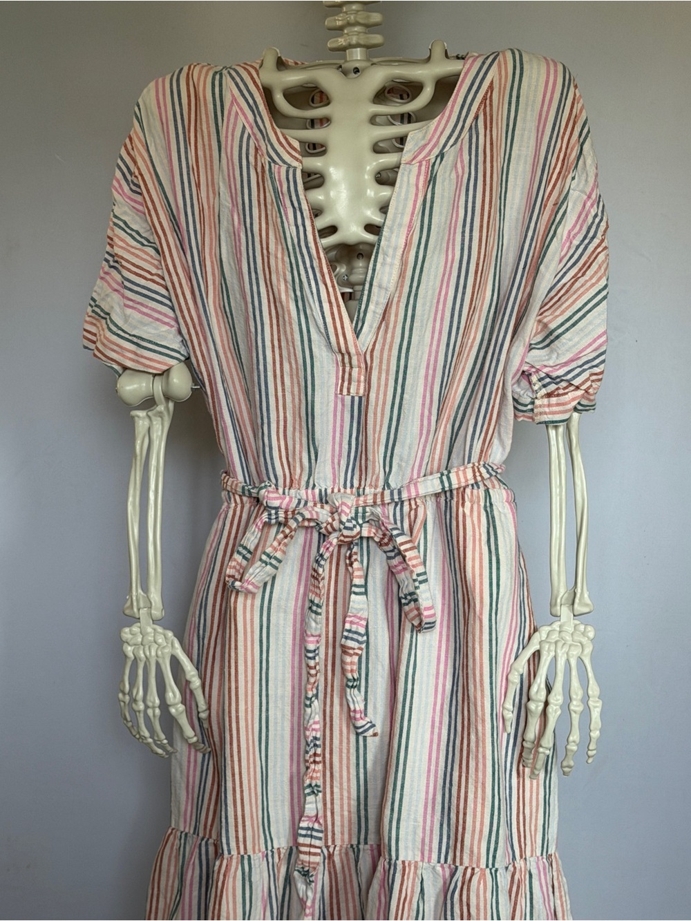 Gap Striped V-Neck Belted Dress in Pastel Stripe